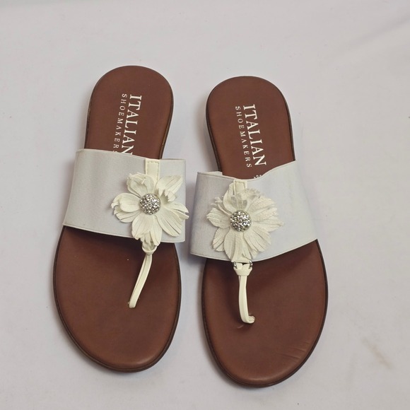 Italian Shoemakers Shoes - Italian Shoemakers Womens White Floral Rhinestone Thong Sandals Made in Italy 9